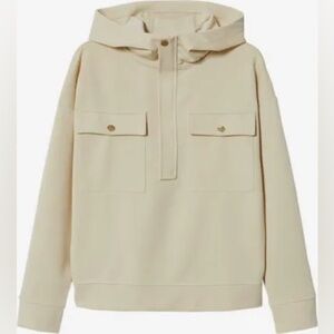MNG Mango Beige Utility Hooded Sweatshirt Women’s size S Gold 1/4 Zip Minimalist